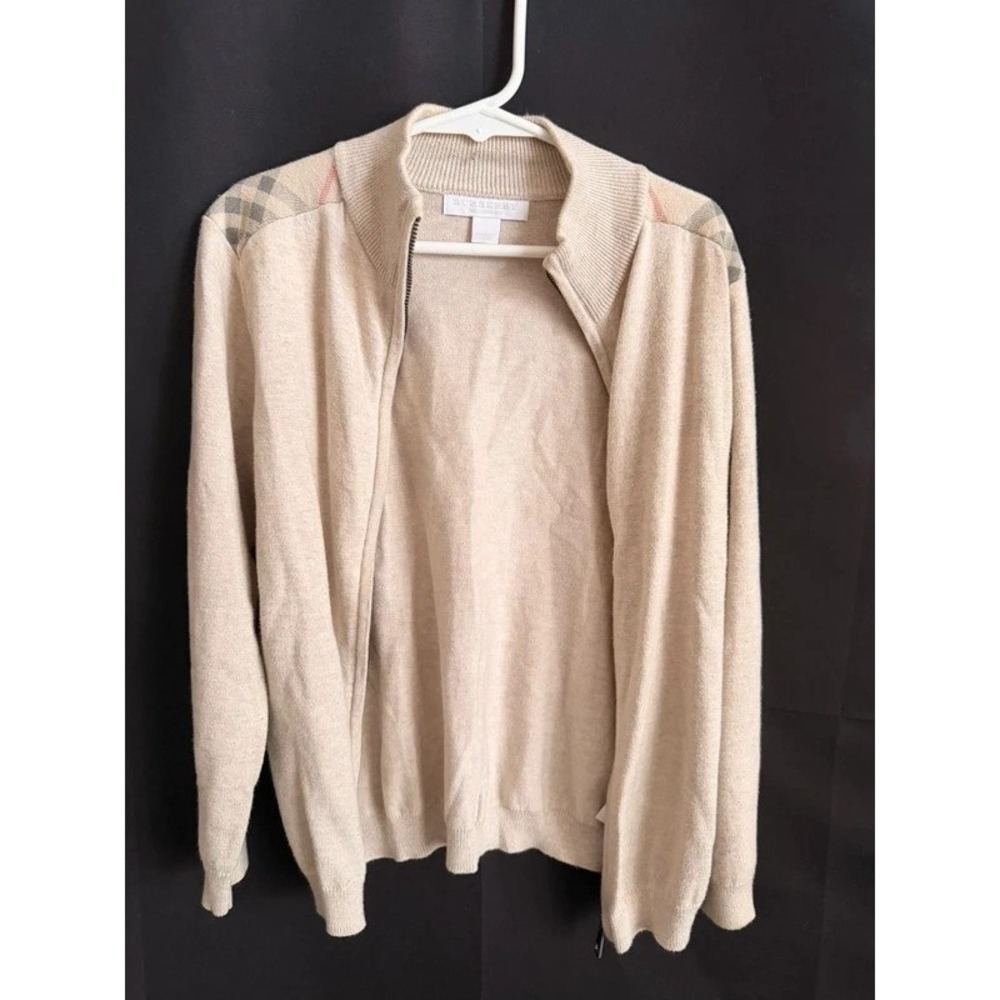 Burberry Children Zip Up Cardigan 8T Beige Preppy Nova Check Shoulder Mock Neck
